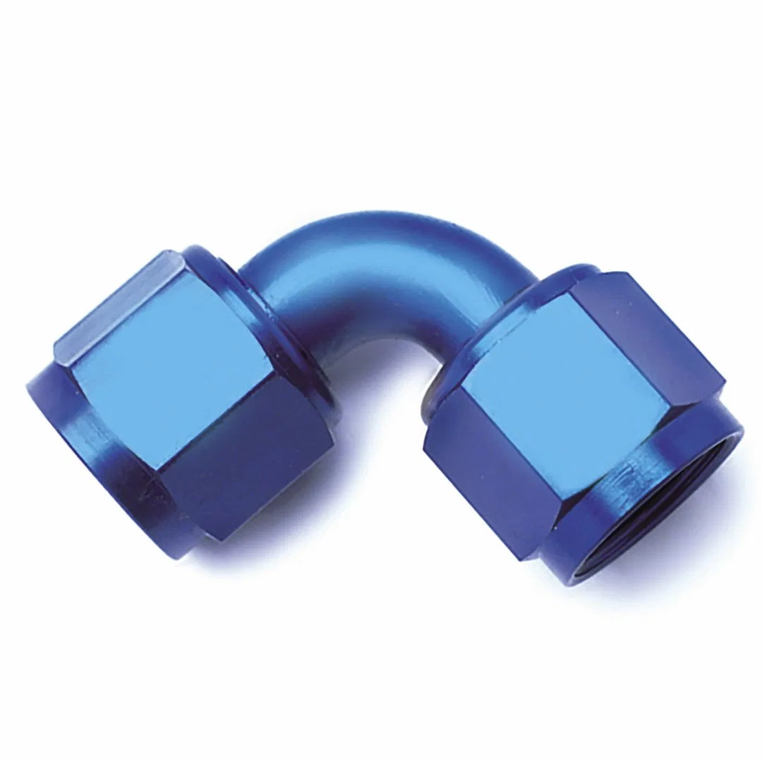 560890 – SPEEDFX Coupler Fitting, -8AN x 90 Degree Full Swivel Anodized Aluminum Blue Single